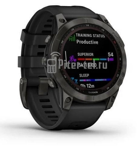 Умные часы Garmin Fenix 7S Sapphire Solar, титановый угольно-серый с черным ремешком